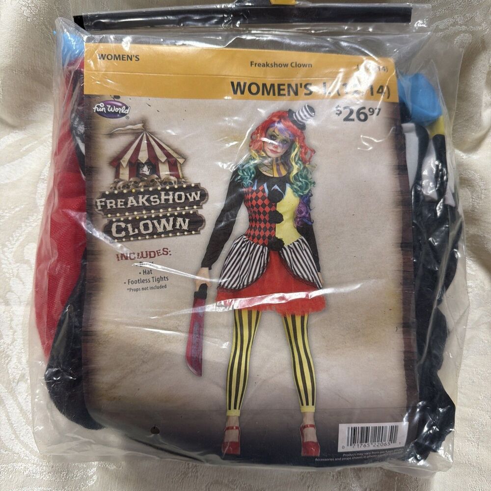 Freak Show Circus Clown Halloween Fantasy Costume Horror Female Adult L 12/14